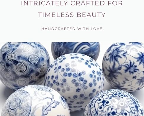 v2croft Porcelain Orbs Decorative Balls - Set of 6 Small Ceramic Spheres for Centerpiece and Individual Use, Tray, Bowl or Basket Decor in Blue-Green Shades - 3 Inches Each in Kuwait