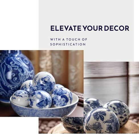 v2croft Porcelain Orbs Decorative Balls - Set of 6 Small Ceramic Spheres for Centerpiece and Individual Use, Tray, Bowl or Basket Decor in Blue-Green Shades - 3 Inches Each in Kuwait