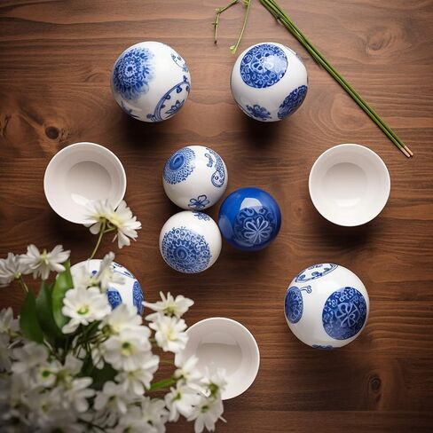 v2croft Porcelain Orbs Decorative Balls - Set of 6 Small Ceramic Spheres for Centerpiece and Individual Use, Tray, Bowl or Basket Decor in Blue-Green Shades - 3 Inches Each in Kuwait