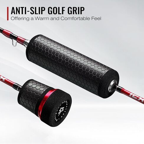 صنارة صيد السمك من Piscifun ICE Focus، صنارة صيد ثلج من التيتانيوم، بوبر زنبركي/طرف أخضر عالي الرؤية، بطول 81.28 سم طول/34 متر، صنارة ثلج عالية الحساسية مع 4 قطع حلقات مطاطية صديقة للبيئة، مقبض من البولي يوريثان المنفصل، أزرق/أحمر in Kuwait