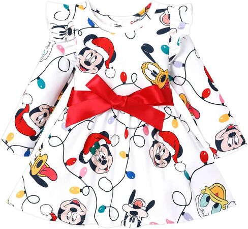 Disney Mickey and Friends Toddler Baby Girl Christmas Ruffles Bow Tie Long Sleeve Tutu Dress in Saudi Arabia