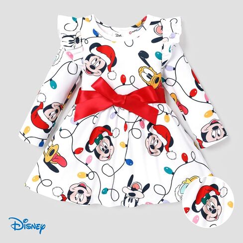 Disney Mickey and Friends Toddler Baby Girl Christmas Ruffles Bow Tie Long Sleeve Tutu Dress in Saudi Arabia