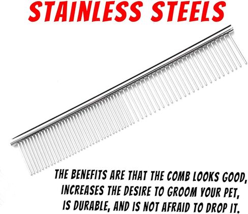 Trism Professional Pet Grooming Tool: Metal Comb for Dogs, Cats, and Other Pets - Removes Tangles and Knots, Ideal for Long and Short Hair in Kuwait