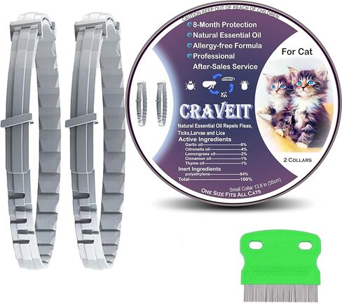 Flea and Tick Collar for Cat, Repels Fleas & Ticks, Natural Essential Oils, Allergy Prevention, 8 Months Protection, Adjustable & Waterproof (2 Packs) in Kuwait