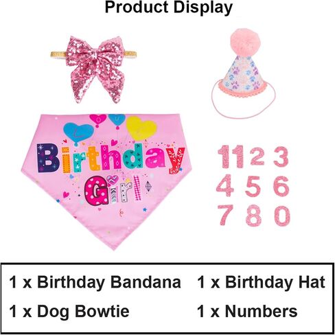ADOGGYGO Dog Birthday Party Supplies, Boy Girl Dog Birthday Hat with Numbers Dog Puppy Birthday Bandana Hat Bow Set for Medium Large Dogs (Large, Pink) in Saudi Arabia