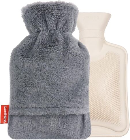 Small Rubber Hot Water Bottle 750ML with Easily Removable Soft Cover, Hot Water Bag for Pain Relief, Menstrual Cramps, Hand & Feet Warmer, BPA Free Hot Compress for Kids Women Men Grey in Kuwait
