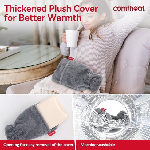 Small Rubber Hot Water Bottle 750ML with Easily Removable Soft Cover, Hot Water Bag for Pain Relief, Menstrual Cramps, Hand & Feet Warmer, BPA Free Hot Compress for Kids Women Men Grey in Kuwait
