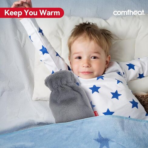 Small Rubber Hot Water Bottle 750ML with Easily Removable Soft Cover, Hot Water Bag for Pain Relief, Menstrual Cramps, Hand & Feet Warmer, BPA Free Hot Compress for Kids Women Men Grey in Kuwait