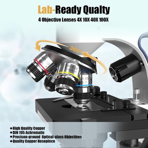 مجهر ثلاثي العينيات مركب من EDKKIE، تكبير 40X-2500X، كاميرا مدمجة 5 ميجابكسل مع شاشة 7 بوصات، رأس Sidetopf، مجهر من فئة البحث للبالغين، مرحلة ميكانيكية مزدوجة الطبقة in Kuwait