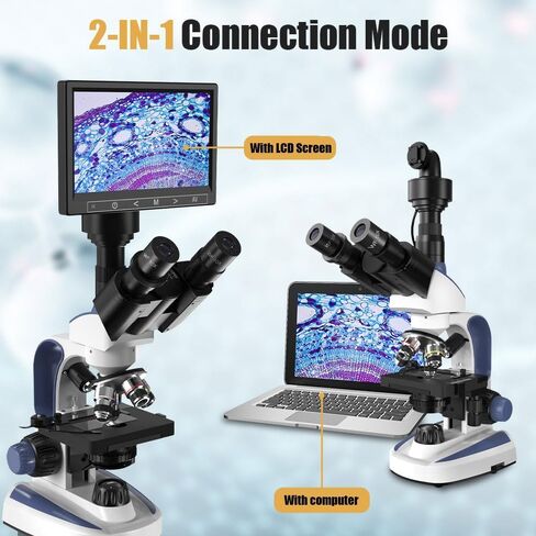 مجهر ثلاثي العينيات مركب من EDKKIE، تكبير 40X-2500X، كاميرا مدمجة 5 ميجابكسل مع شاشة 7 بوصات، رأس Sidetopf، مجهر من فئة البحث للبالغين، مرحلة ميكانيكية مزدوجة الطبقة in Kuwait