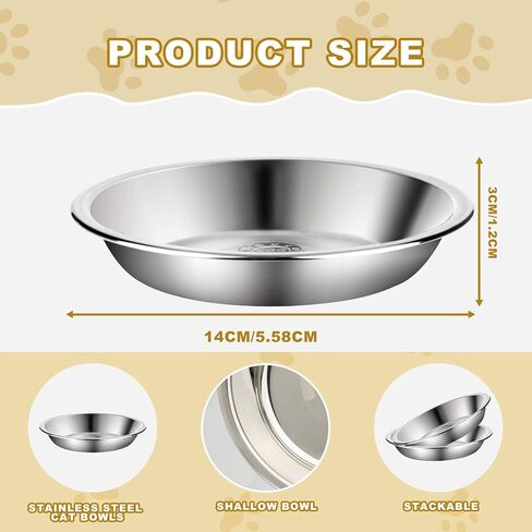 Cat Bowls for Food and Water, 12 PCS Stainless Steel Shallow Cat Bowl, Whisker-Friendly & Stackable - Dishwasher Safe Cat Dishes Cat Feeding Bowl, 5.5 Inches Cat Plates for Small Dogs and Cats in Kuwait