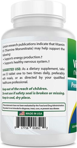 Best Naturals Vitamin B1 as Thiamine Mononitrate 500 mg 120 Tablets (120 Count (Pack of 1)) in Saudi Arabia