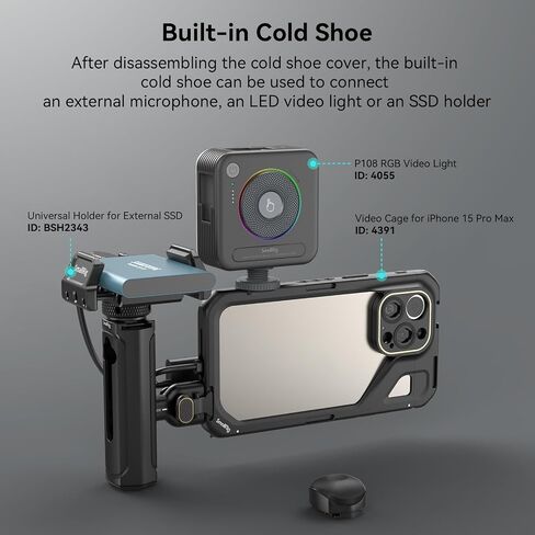 SMALLRIG Quick Release Side Handle for Universal Mobile Phone Cage 4299 and iPhone 15 Series Cage, Aluminum Handle Grip with Built-in Cold Shoe - 4403 in Kuwait