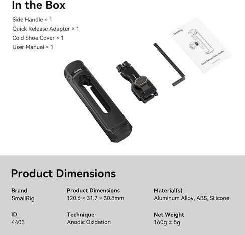 SMALLRIG Quick Release Side Handle for Universal Mobile Phone Cage 4299 and iPhone 15 Series Cage, Aluminum Handle Grip with Built-in Cold Shoe - 4403 in Kuwait