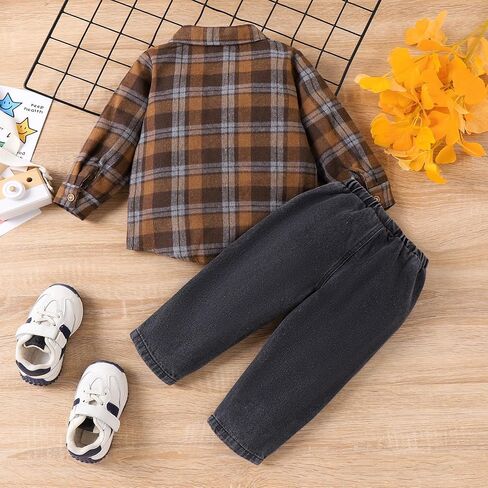 CETEPY Toddler Baby Boy Clothes Winter Outfits Button Down Plaid Shirt + Pocket Jean Pants Set 12 Months - 5 Years Old in Saudi Arabia