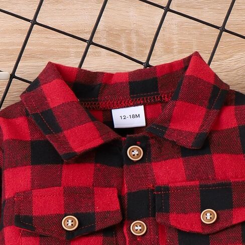 CETEPY Toddler Baby Boy Clothes Winter Outfits Button Down Plaid Shirt + Pocket Jean Pants Set 12 Months - 5 Years Old in Saudi Arabia