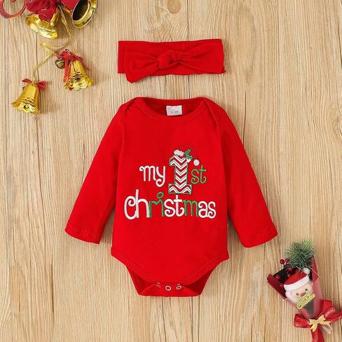 DOMOABEI بلدي 1st ملابس عيد الميلاد عيد الميلاد بيبي بوي الزي ملابس الطفل الصبي رومبير للرضيع سانتا السراويل قبعة 4 قطعة 0-18 أشهر in Kuwait