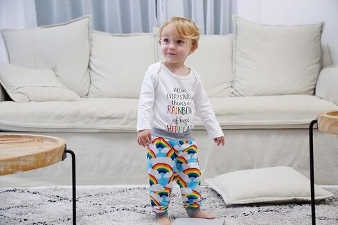 HAPPYMA الوليد الرضع طفل صبي الفتيات قوس قزح وتتسابق إلكتروني طباعة رومبير سحابة قوس قزح السراويل قبعة 3 قطعة الملابس مجموعة in Kuwait