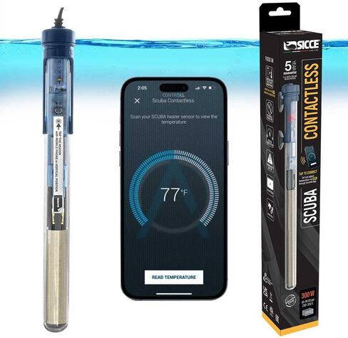 Sicce Scuba 50 Watt Aquarium Fish Tank Heater Smartphone Controlled via NFC Contactless App Adjustable | 50W Submersible for Marine Saltwater and Freshwater | Run Dry Protection in Saudi Arabia