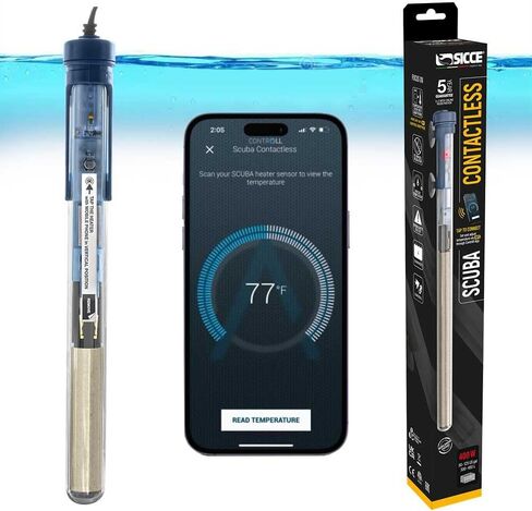 Sicce Scuba 50 Watt Aquarium Fish Tank Heater Smartphone Controlled via NFC Contactless App Adjustable | 50W Submersible for Marine Saltwater and Freshwater | Run Dry Protection in Saudi Arabia