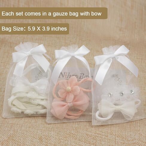 Baby Girl White Lace Tieback Flower Halo Crown and Small Bow Headbands | Newborn Gift Sets in Saudi Arabia