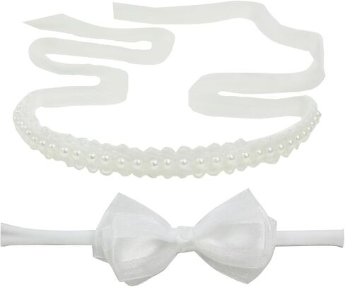 Baby Girl White Lace Tieback Flower Halo Crown and Small Bow Headbands | Newborn Gift Sets in Saudi Arabia