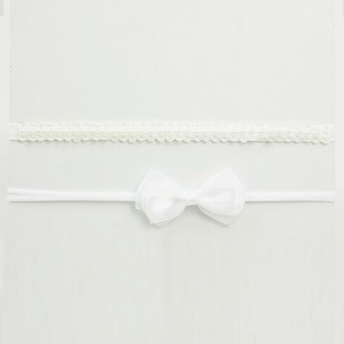 Baby Girl White Lace Tieback Flower Halo Crown and Small Bow Headbands | Newborn Gift Sets in Saudi Arabia
