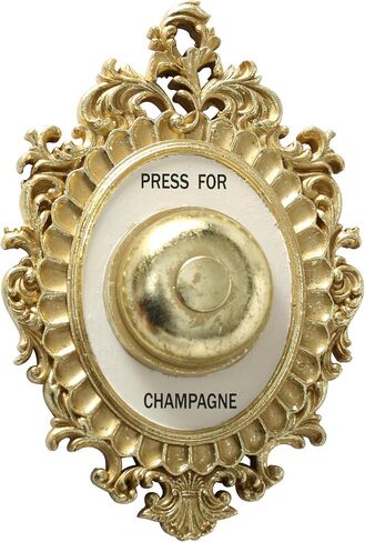 WHW Whole House Worlds Grand Hotel Decorative Door Bell, Champagne Theme, Ornamental Plaque, Non-Working Ringer, 9 Tall x 5.5 Inches Wide, Metallic Gold and White Painted Polyresin in Saudi Arabia