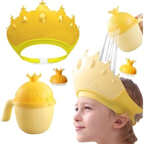 Baby Shower Cap Shield, Baby bath set shower cap/water cup/massage brush,Visor Hat for Eye and Ear Protection for 0-9 Years Old Children,Cute Crown Shape Makes the Baby Bath More Fun (Blue) in Kuwait