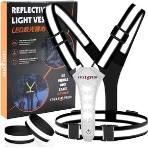 CYCLESPEED Led Reflective Vest Running Gear, Light Up Vest for Night Walking, High Visibility USB Rechargeable Adjustable Running Lights for Runners Walkers Men Women Kids