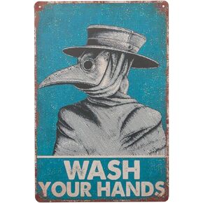 لافتة فينتاج من القصدير من اكس بي ديسينز مطبوع عليها عبارة «Wash Your Hand Plague Doctor» وطبيب الطاعون لديكور الحائط، ديكور للمنزل/ هدايا العشاق/ ديكور الحائط/ لافتة فنية لديكور حائط الضيوف مقاس 8 × in Kuwait