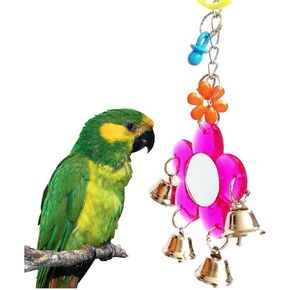 Hypeety Pet Bird Mirror with Bell Interactive Parrot Toy for Parrot Macaw African Greys Budgies Cockatoo Parakeet Cockatiels Conure Lovebird Cage Bells Mirror (B)