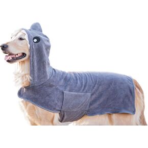 منشفة كلب من الألياف الدقيقة قابلة للارتداء من BoxDog مع هوديي الوحش | روب حمام ناعم للكلاب (كبير) in Kuwait