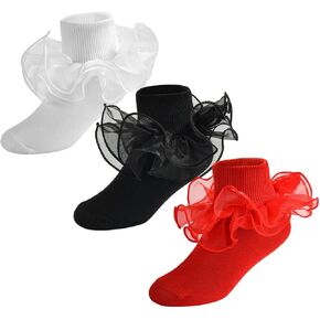 Baby Girls Cotton Double Lace Turn Cuff Socks with Big Ruffles for Infant Toddlers and Kids in Kuwait