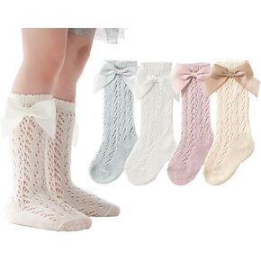 CHUNG Toddler Baby Girls Knee Hight Stocking Cotton Socks 0-7Years Solid Color Bowknot Thin Spring Summer in Kuwait