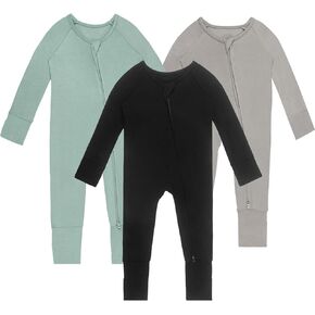 Rayon of Bamboo Baby Rompers Long Sleeve Two Way Zipper Footless Pajamas With Mitten Cuffs