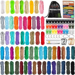 WEREWOLVES Paracord 550 Combo Crafting Kits مع التعليمات - 60 لونًا 10 أقدام حبال باراكورد متعددة الوظائف وملحقات كاملة لصنع أساور باراكورد، وأشرطة التعليق، وطوق الكلب (الحلوى)