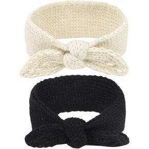 IZUS Turban Headband Baby Girl - Warm Rabbit Knot Hair Band, Knit Head Wrap for Newborn, Toddler and Children (One Size (Fit for 2 months to 7 Years), Black + Beige)