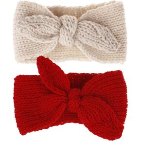 IZUS Turban Headband Baby Girl - Warm Rabbit Knot Hair Band, Knit Head Wrap for Newborn, Toddler and Children (Red + Beige) in Kuwait