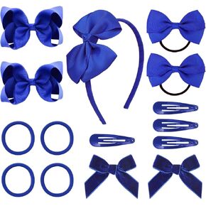 DEEKA Navy Blue School Hair Accessories 15 Pieces Uniform Hair Bows Hair Clips Headband Hair Ties Set Hair Accessories for Little Toddler School Girls -Navy Blue