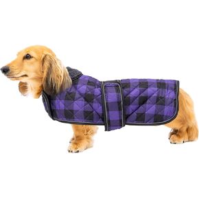 Geyecete Waterproof Warm Thermal Quilted Dachshund Coat with Warm Fleecy Lining Inside,Outdoor Dog Apparel with Adjustable Bands for Small,Medium Dog-Red-S