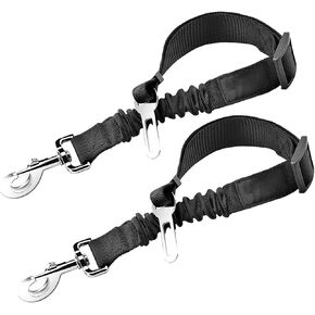 SunGrow Elastic Nylon Dog Seat Belt, Durable & Adjustable Black Harness, 2 Pcs.