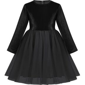 Kids Girls Fall Winter Long Sleeve Velvet Tiered Tulle Tutu Dress Wedding Flower Girl Dress in Kuwait