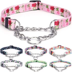 Serijoars Martingale Collar for Dogs, Heavy Duty Floral Pattern, Female Safety Nylon Training Dog Collar with Flowers Design - Large Medium Small Dogs (M, Fireworks)
