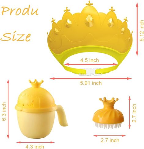 Baby Shower Cap Shield, Baby bath set shower cap/water cup/massage brush,Visor Hat for Eye and Ear Protection for 0-9 Years Old Children,Cute Crown Shape Makes the Baby Bath More Fun (Blue) in Kuwait