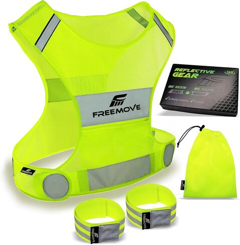 FREEMOVE Reflective Vest - Running Gear + 2 Bands & Bag/Ultralight & Comfy Safety Vests for Running, Walking, Cycling in Kuwait