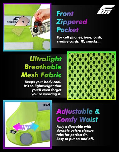 FREEMOVE Reflective Vest - Running Gear + 2 Bands & Bag/Ultralight & Comfy Safety Vests for Running, Walking, Cycling in Kuwait