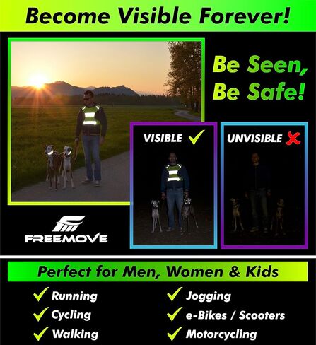 FREEMOVE Reflective Vest - Running Gear + 2 Bands & Bag/Ultralight & Comfy Safety Vests for Running, Walking, Cycling in Kuwait