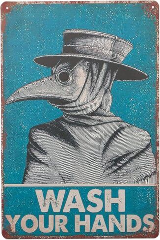 لافتة فينتاج من القصدير من اكس بي ديسينز مطبوع عليها عبارة «Wash Your Hand Plague Doctor» وطبيب الطاعون لديكور الحائط، ديكور للمنزل/ هدايا العشاق/ ديكور الحائط/ لافتة فنية لديكور حائط الضيوف مقاس 8 × in Kuwait