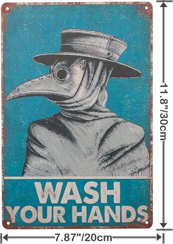 لافتة فينتاج من القصدير من اكس بي ديسينز مطبوع عليها عبارة «Wash Your Hand Plague Doctor» وطبيب الطاعون لديكور الحائط، ديكور للمنزل/ هدايا العشاق/ ديكور الحائط/ لافتة فنية لديكور حائط الضيوف مقاس 8 × in Kuwait